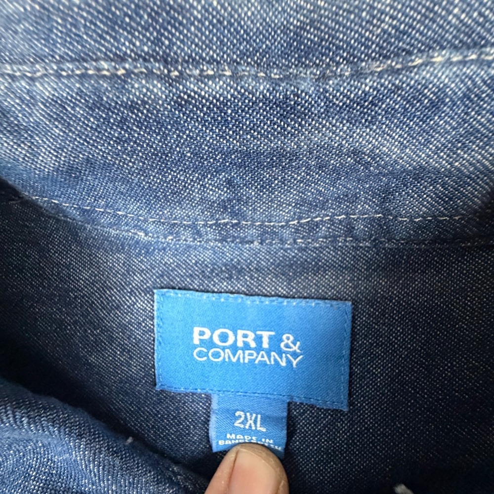 Port & Company Mens 2XL Blue Denim Button Down Shirt La Verkin City Embroidered - Picture 4 of 7